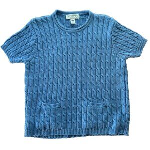 Jones New York Women’s Large Rolled Neck Cable Knit Short Sleeve‎ Pocket Sweater